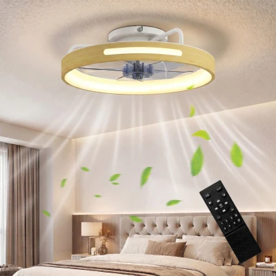 HOMCOM Deckenventilator mit Licht und Fernbedienung, 49 cm LED-Deckenventilator mit 3 Farbtemperaturen, natürliches Holzfinish