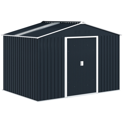 Outsunny Abrigo de Jardim 4,9 m² 277x195x192 cm com 2 Portas Deslizantes Base Reforçada (Chão NÃO Incluído) Cinzento Escuro