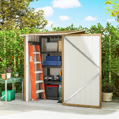 Outsunny Caseta de Jardín Metálica 0,92 m² 100x103x160 cm con 1 Puerta y Cerradura para Almacenamiento Herramientas Marrón Claro