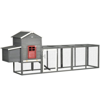 PawHut Gallinero para Exterior Grande de Madera 300x66x116 cm con Nido Corral Bandeja Extraíble Techo Asfáltico Rampa Gris