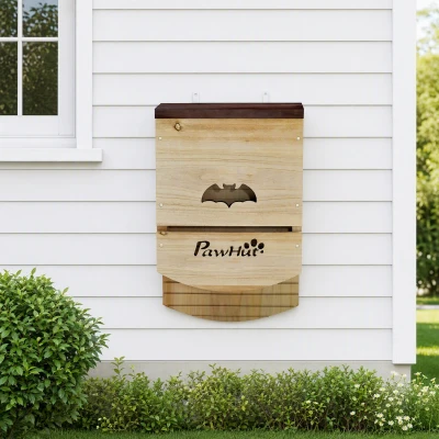 PawHut Lot de 3 Nichoirs Chauve-Souris Bois Naturel 23x9,5x36,5 cm