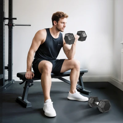 HOMCOM Set de 2 Mancuernas Hexagonales de 2x17,5 kg de Hierro Fundido Recubiertas en Goma para Entrenamiento en Casa Gimnasio