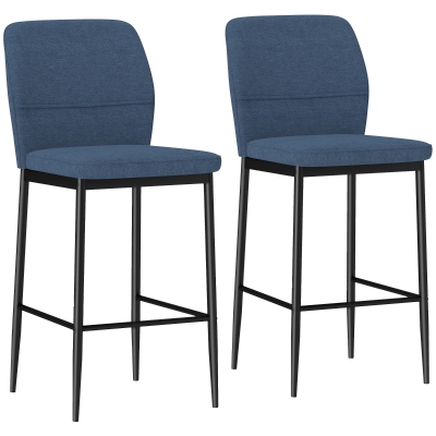 HOMCOM Set de 2 Taburetes Altos con Tapizado Aterciopelado y Patas de Acero para Cocina Comedor Barra 41x52x97 cm Azul