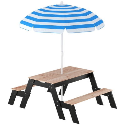 AIYAPLAY Table Pique-Nique Bois Enfants 3-6 Ans 3en1 Parasol Naturel