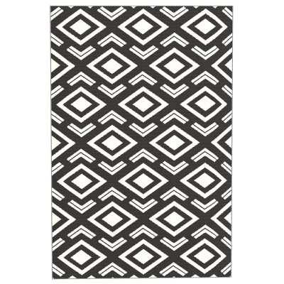 Outsunny Alfombra de Exterior Reversible 182x274 cm con Patrón Geométrico Impermeable con Bolsa Blanco y Negro