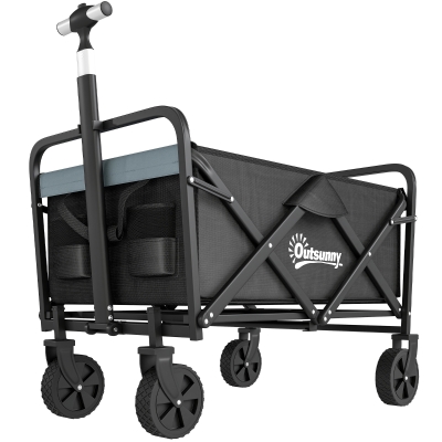 Outsunny Carro de Jardín Plegable con 4 Ruedas Longitud y Ángulo del Mango Ajustables Capacidad 70 L 77x50x63-93 cm Negro