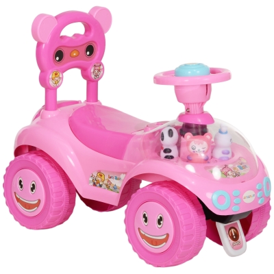AIYAPLAY Porteur Enfant Rose Klaxon Lumières Musique Rangement