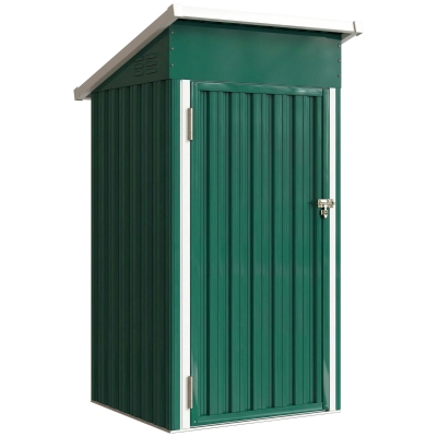 Outsunny Abrigo Exterior Metálico 107,5x91x185 cm Abrigo de Jardim com Teto Inclinado Porta com Trinco Ventilação e Luvas Verde