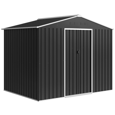 Outsunny Cobertizo de Jardín Exterior 3,6 m² 236x171x191 cm con Puertas Correderas y Ranuras de Ventilación Gris Oscuro