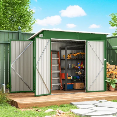 Outsunny Cobertizo de Jardín Exterior 2,7 m² 234x132x185 cm con Triple Puerta Cerradura y Ranuras de Ventilación Verde