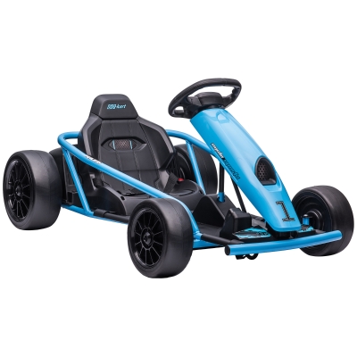 HOMCOM Elektrische Go-kart voor Kinderen, Driftfunctie, Claxon, Muziek, Veiligheidsgordel, Soft-Start, Blauw/Zwart