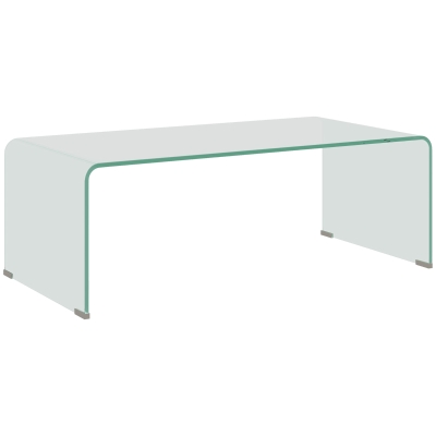 HOMCOM Mesa de centro em vidro estável, design monobloco, simples e moderna, 100 x 50 x 35 cm, Transparente