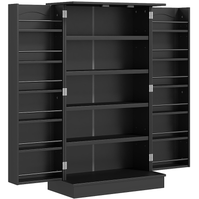 HOMCOM Armario Despensa Cocina con 2 Puertas y 16 Estantes Alacena Moderna con Estantes Ajustables 60x30x104cm Negro