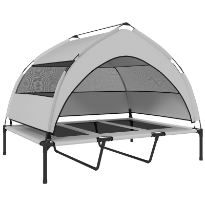 PawHut Hundeliege Outdoor mit Dach, Erhöhtes Hundebett für extra große Hunde, mit Stahlrahmen, 122x92x94cm, Hellgrau