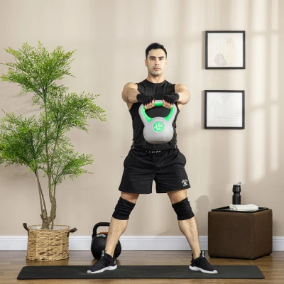 SPORTNOW Pesa Rusa 16 kg Kettlebell Revestimiento de PU y Relleno de Arena para Entrenamiento de Fuerza 27x17x31 cm Verde y Gris