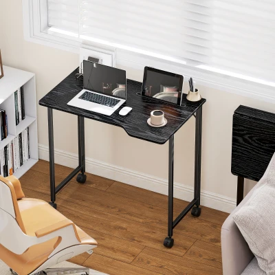 HOMCOM Klappbarer Schreibtisch 80 x 52 cm, Computertisch auf Rollen mit Gerätefach, einfache Montage, Schwarz