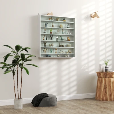 HOMCOM Vitrina de Pared de Madera con Estantes Ajustables y 2 Puertas Correderas de Cristal 80x9,5x83 cm Blanco