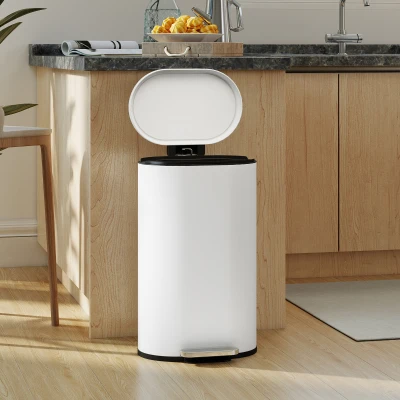 HOMCOM Mülleimer Küche 30 Liter Treteimer mit Soft-Close-Deckel, Pedal aus Metall, Cremeweiß, 36,5 X 31 x 61 cm