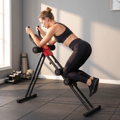 SPORTNOW Máquina de Abdominais Dobrável com Monitor LCD para Treino de Corpo Inteiro em Casa Vermelho e Preto
