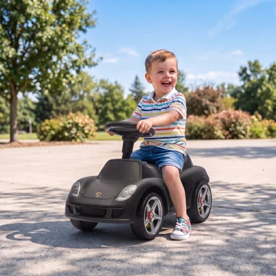 AIYAPLAY Coche Montable a Empuje para Niños 18-36 Meses, con Claxon, Faros, Sonidos, Volante y Asiento, Negro Opaco