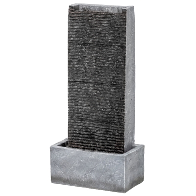 Outsunny Springbrunnen 2-stufig Gartenbrunnen mit LED Beleuchtung Pumpe Granitoptik 37,5 x 22 x 80 cm