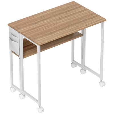 HOMCOM Faltbarer Schreibtisch, zum Beistelltisch umwandelbar, offenes Regal, Natur