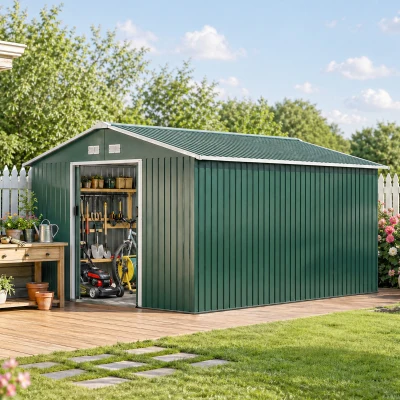 Outsunny Abrigo de Jardim Metálico 340x386x200cm Abrigo para Armazenamento de Ferramentas com Base de Reforço Incluida Verde