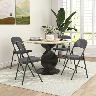 HOMCOM Chaises Pliantes Velours Gris Foncé Lot de 4 Acier