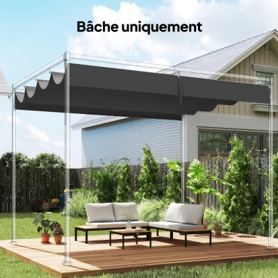 Outsunny Toile Pergola Rétractable 4x3m Gris Foncé