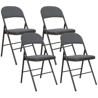 HOMCOM Chaises Pliantes Velours Gris Foncé Lot de 4 Acier