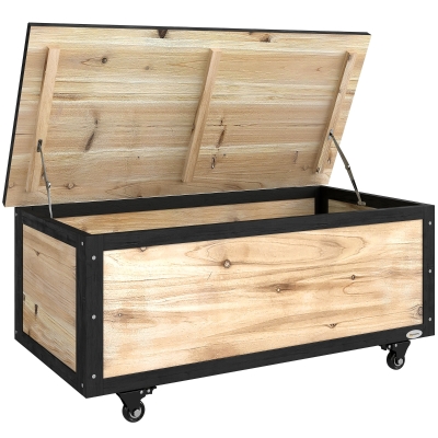 Outsunny Baúl de Exterior de Madera con 4 Ruedas para Jardín Patio Balcón 100x50x43 cm Natural y Negro
