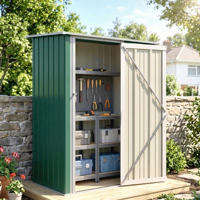 Outsunny Abrigo de Jardim 142x84x189cm Abrigo de Jardim de Aço Galvanizado com Porta Fechadura e Orifícios de Drenagem para Armazenamento de Ferramentas Verde