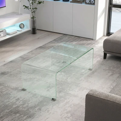 HOMCOM Table Basse Rectangulaire Verre Trempé Moderne Transparent