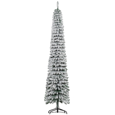 HOMCOM Schmaler verschneiter Weihnachtsbaum 240 cm mit 603 Zweigen und klappbarem Metallständer für Wohnzimmer Innenbereich Grün