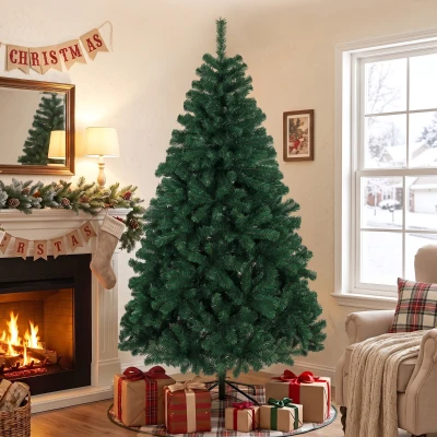HOMCOM Árbol de Navidad 180 cm artificial con 700 ramas ignífugas y base de acero plegable, Verde