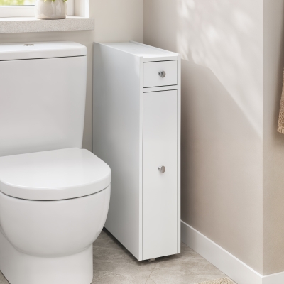 HOMCOM Armoire Salle de Bain Étroit 2 Tiroirs Étagère 16x48x58cm Blanc