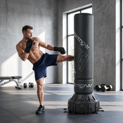 SPORTNOW Boxsack freistehend 180 cm Standboxsack mit Saugfuß befüllbar Basis, Stoßdämpfung Handschuhen Boxing Trainer