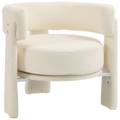 HOMCOM Wohnzimmersessel mit Teddy-Fleece-Bezug, Lendenkissen, tiefer Sitz, dicke Polsterung und Armlehnen, Cremeweiß
