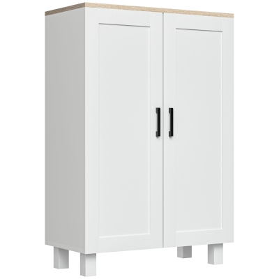 HOMCOM Skandinavischer Küchenschrank mit 2 Türen, höhenverstellbares Regal, erhöhte Basis, 60x30x90 cm, Weiß