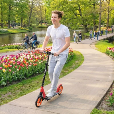 HOMCOM Patinete Plegable para Adultos y Niños de +14 Años Scooter con Manillar Ajustable 91,5x36,5x91-104 cm Rojo