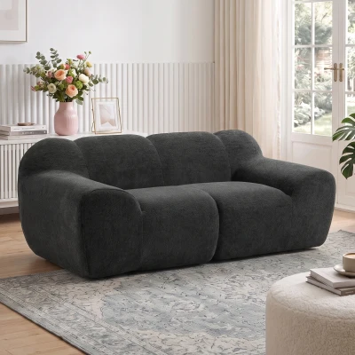 HOMCOM Sofá 2 Plazas en Chenilla sin Estructura, Asiento Amplio, Reposabrazos Anchos, 174x91x61cm, Gris Oscuro