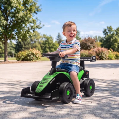 AIYAPLAY Rutschfahrzeug F1 für Kinder, Schiebefahrzeug mit Musiklenkrad, leisen Rädern und Staufach, 18-36 Monate, grün