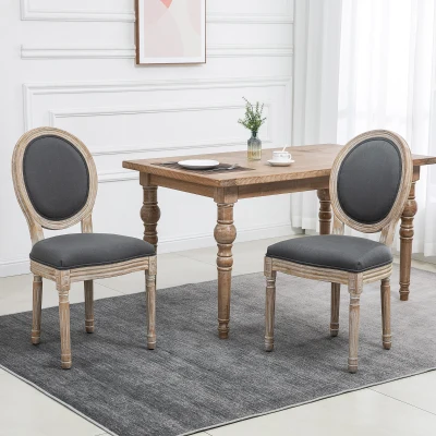 HOMCOM Esszimmerstühle 2er Set Küchenstuhl mit Rückenlehne, Linenoptik, Sessel Polsterstuhl, Stühle, Wohnzimmerstuhl mit Holzbeine für Esstisch, Grau+Natur