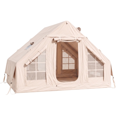 Outsunny Aufblasbares Zelt 5-8 Personen Schneller Aufbau 5000 mm Wasserdicht & Winddicht mit Luftpumpe Kaminöffnung Dachfenster