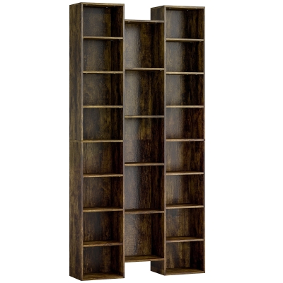 HOMCOM Modernes Holzregal hoch 181 cm mit 21 Fächern und 10 verstellbaren Einlegeböden, Rustikabraun