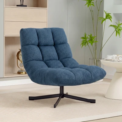 HOMCOM Drehbarer Akzentstuhl, Moderner Lounge-Sessel ohne Armlehnen mit Stahlbeinen, Dunkelblau