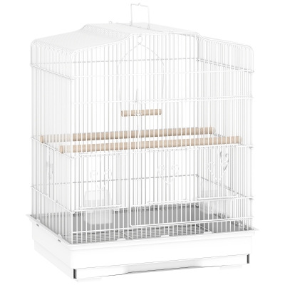 PawHut Vogelkäfig im Vintage-Design für kleine Vogelarten inkl. Zubehör 46,5 x 36 x 59 cm Stahl, Holz, Weiß+Natur
