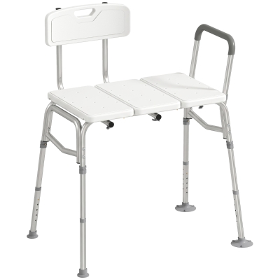 HOMCOM Banco de Transferencia para Bañera Altura Ajustable en 10 Niveles Asiento Amplio Respaldo y Reposabrazos 86x60x89-101 cm Blanco