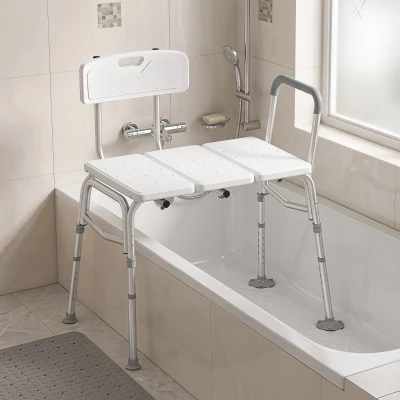 HOMCOM Banc de transfer pentru cadă, reglabil pe 10 niveluri, șezut lat, spătar, cotieră, 86x60x89-101cm, Alb