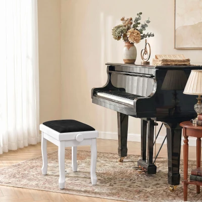 HOMCOM Banc Piano Réglable 45-56cm Velours Blanc Rembourré